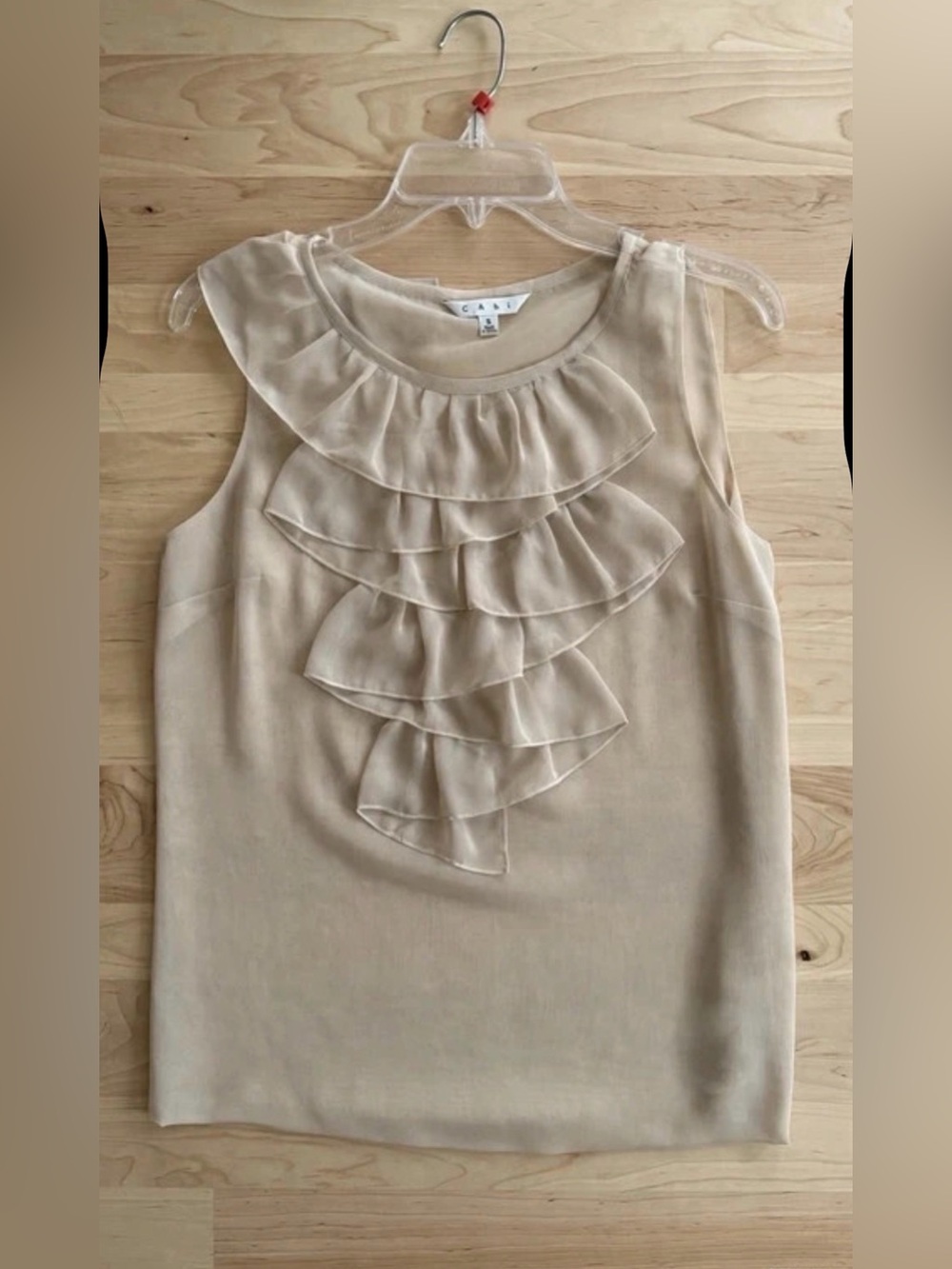 CAbi Beige Ruffle Front Sleeveless Camisole